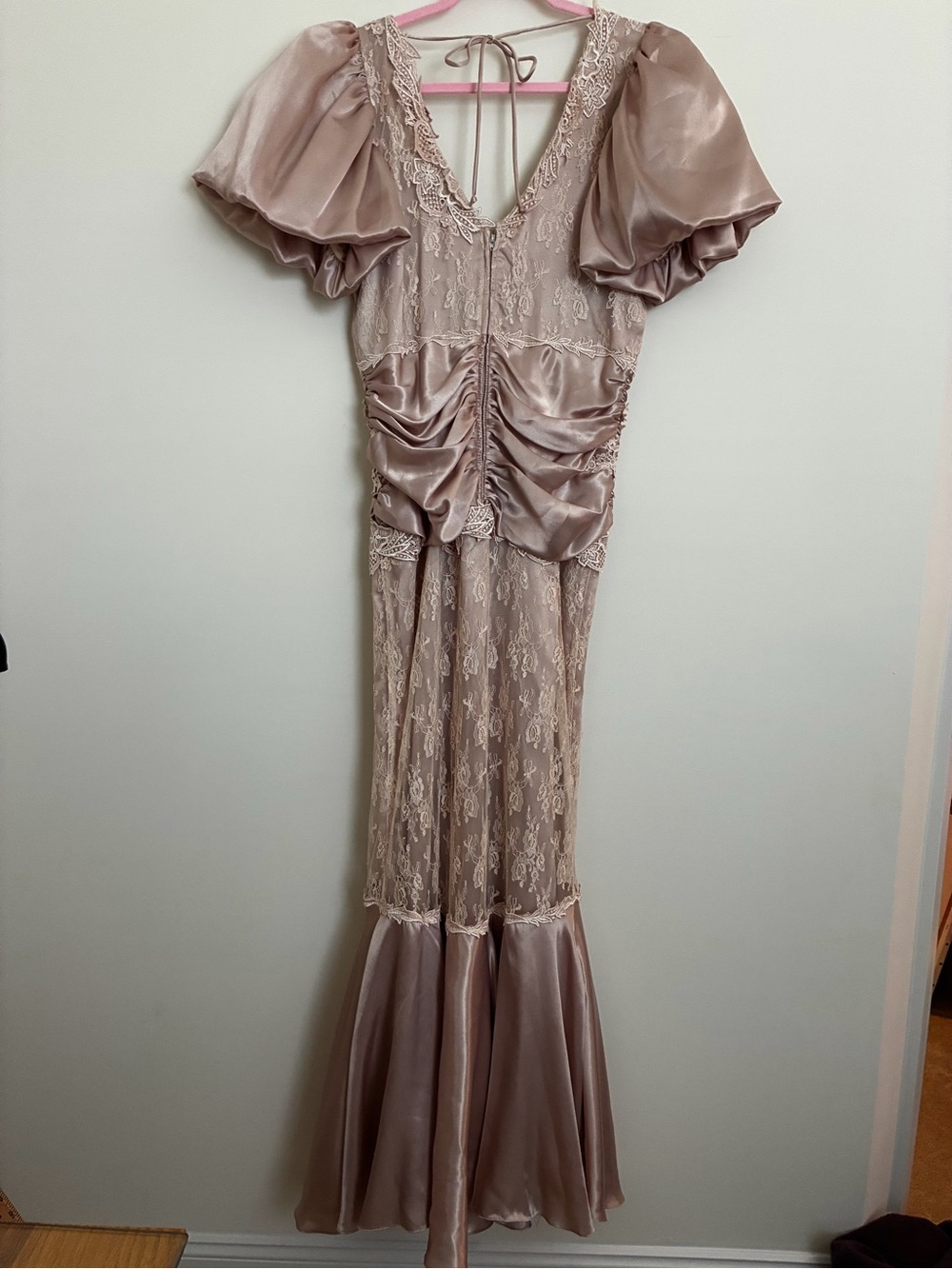 Cachet Dusty Mauve Lace & Satin Mermaid Maxi Dress size 13/14 vintage